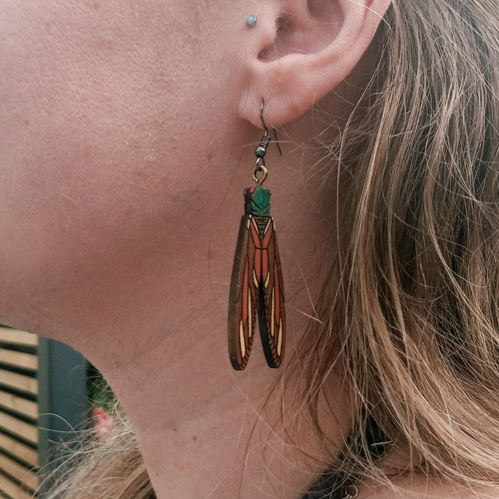 Cicada Art Nouveau Walnut Earrings