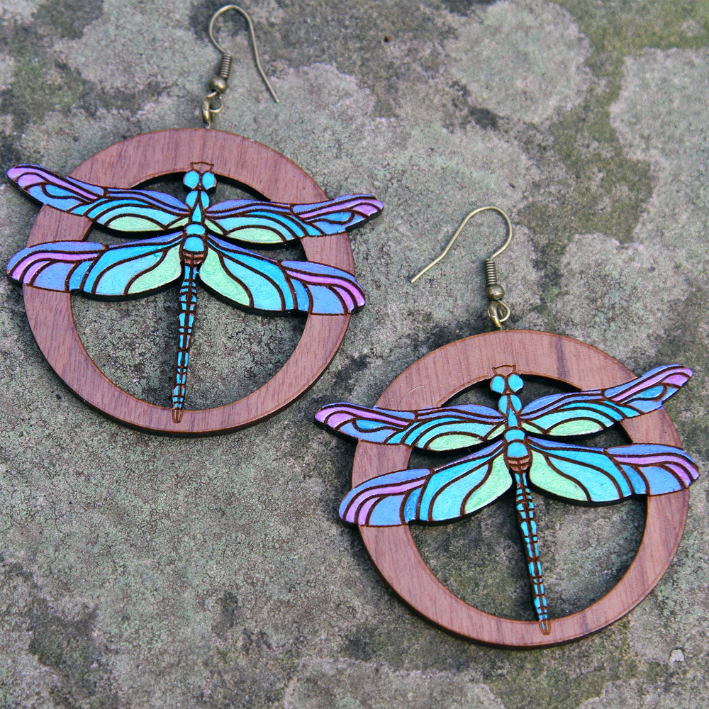 Dragonfly Walnut Earrings
