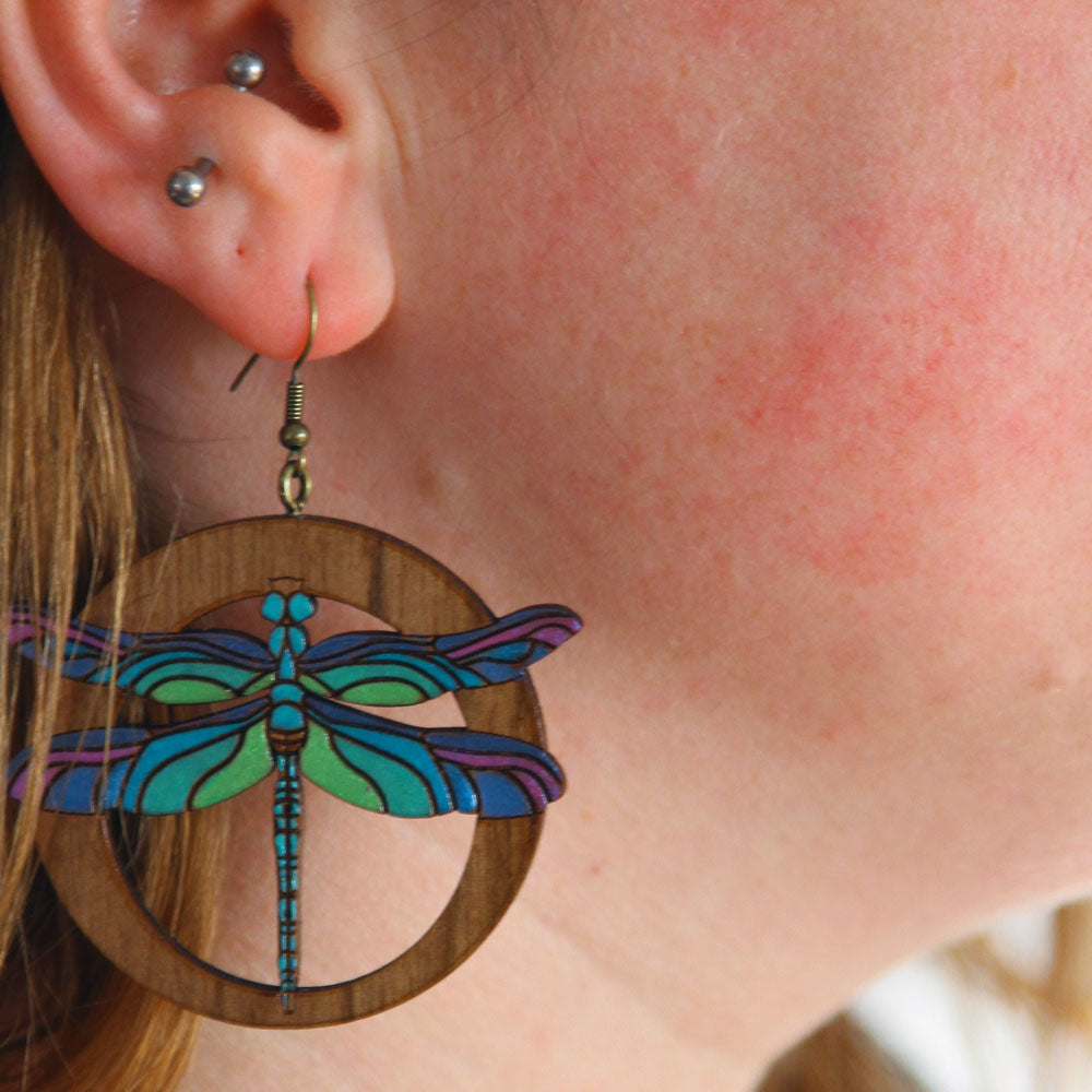 Dragonfly Walnut Earrings