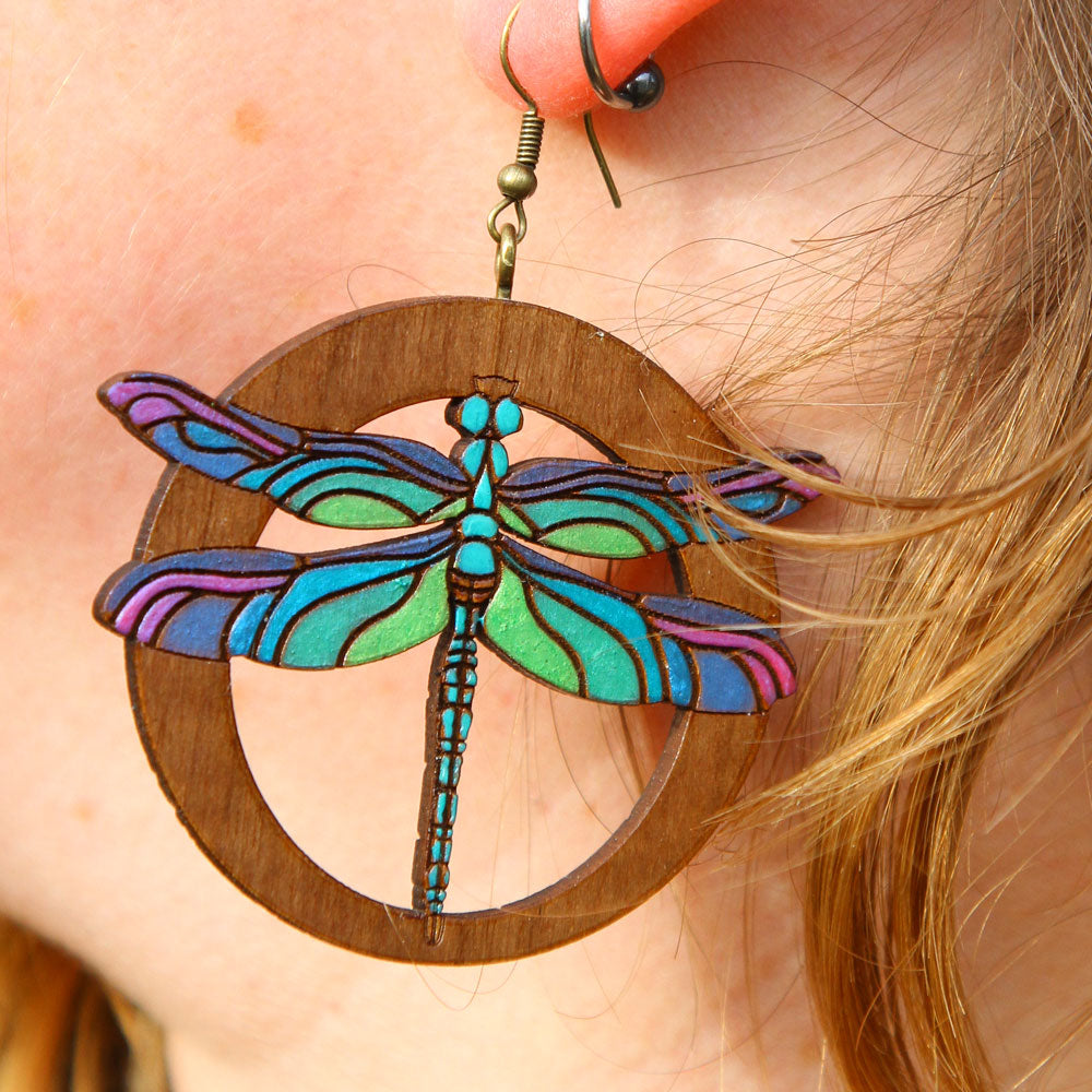 Dragonfly Walnut Earrings