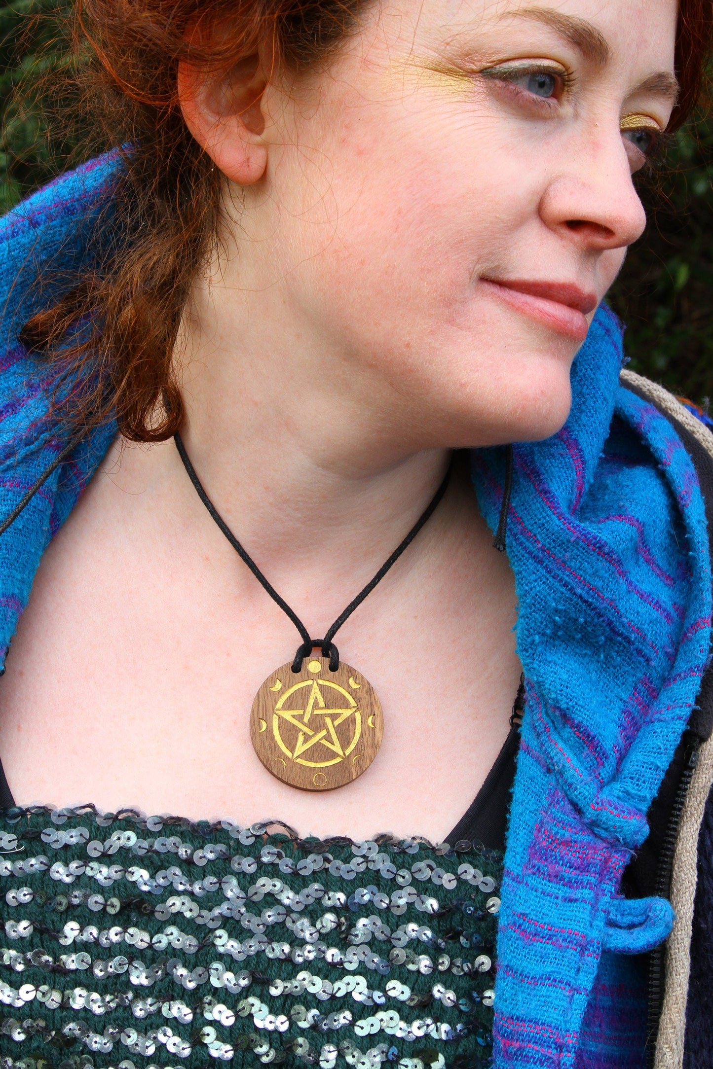 Wiccan Pentacle and Moon Phase Pendant