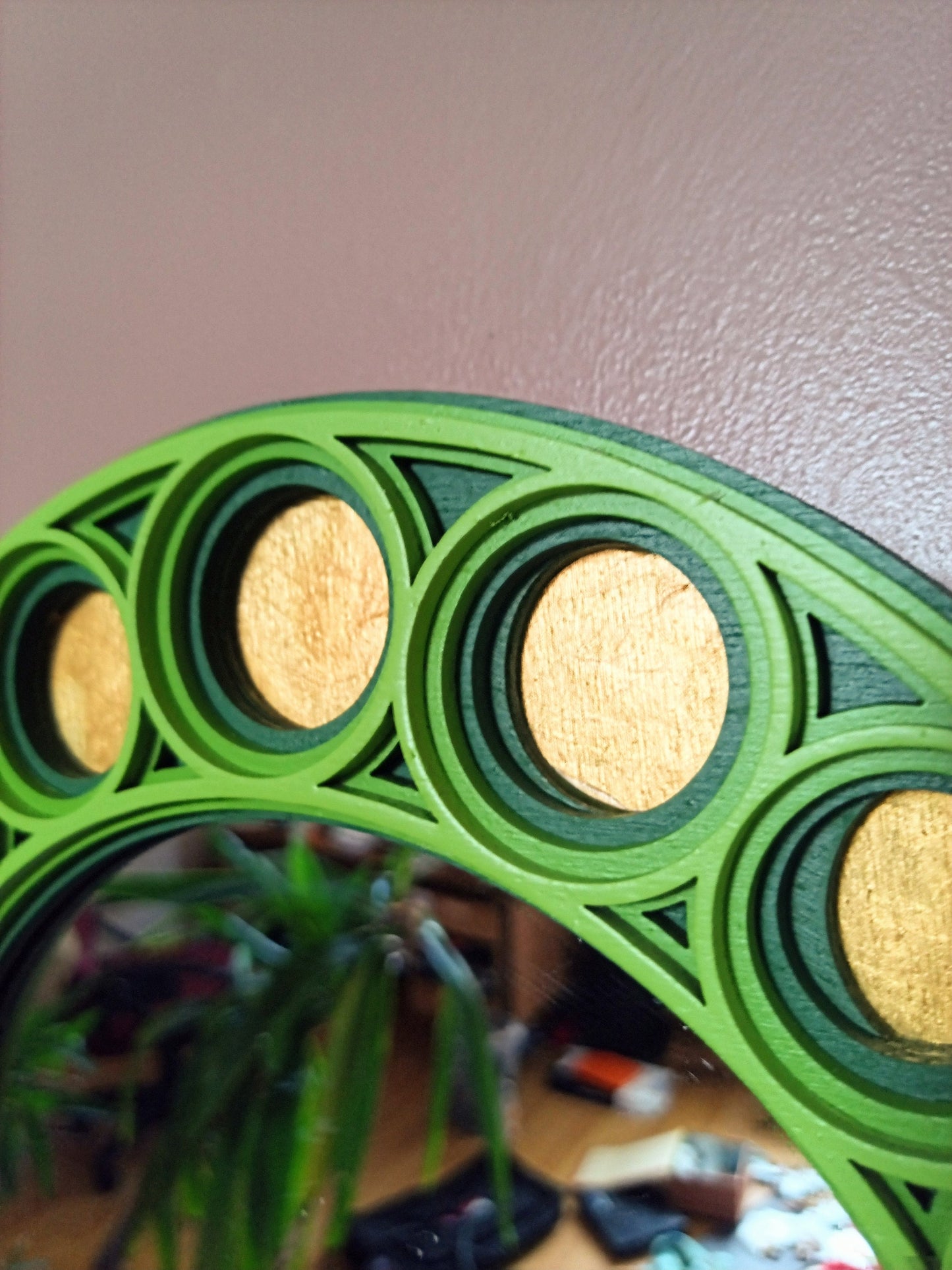 Witchy Art Nouveau Layered Moon Mirror - Green