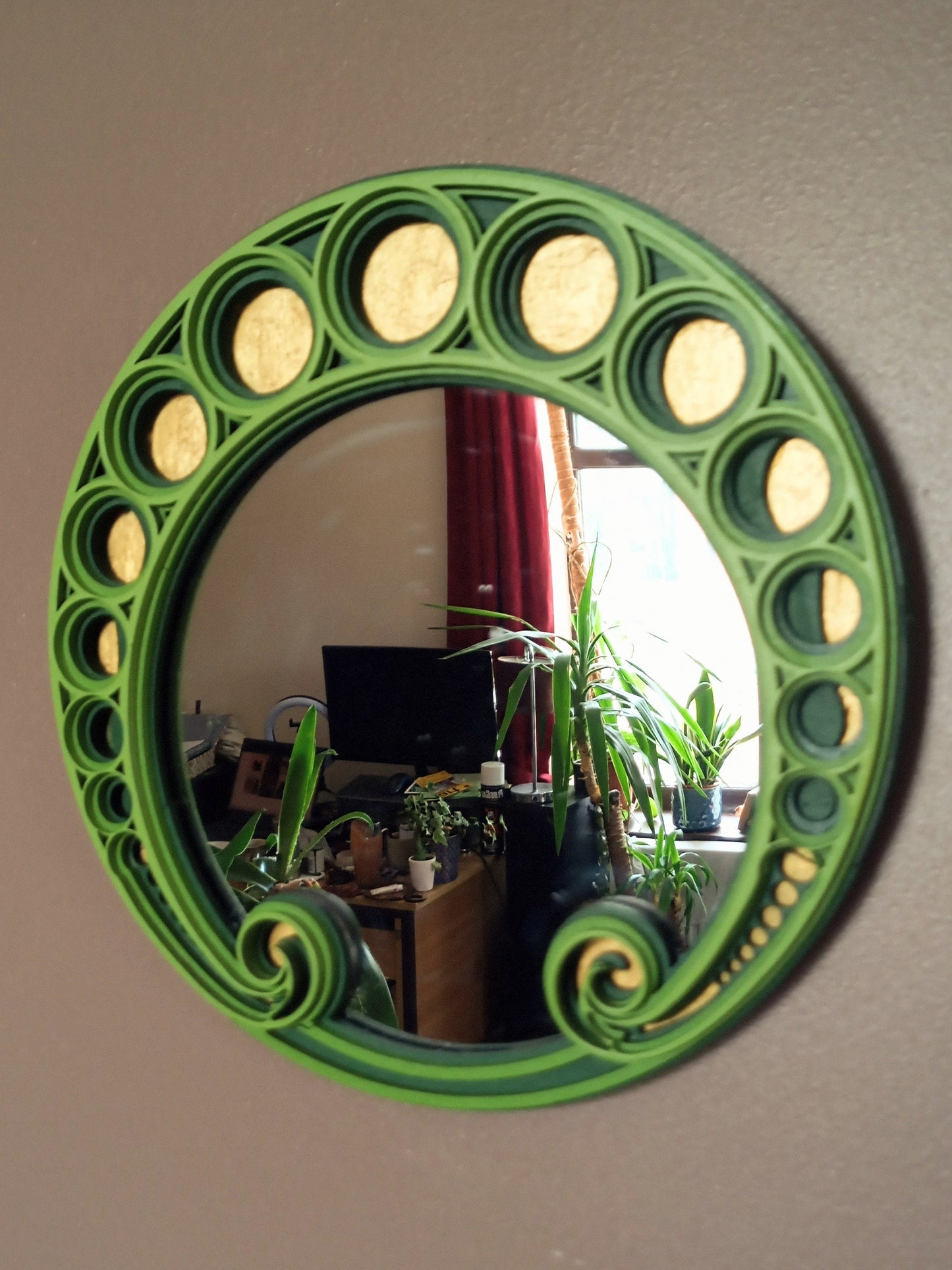 Witchy Art Nouveau Layered Moon Mirror - Green