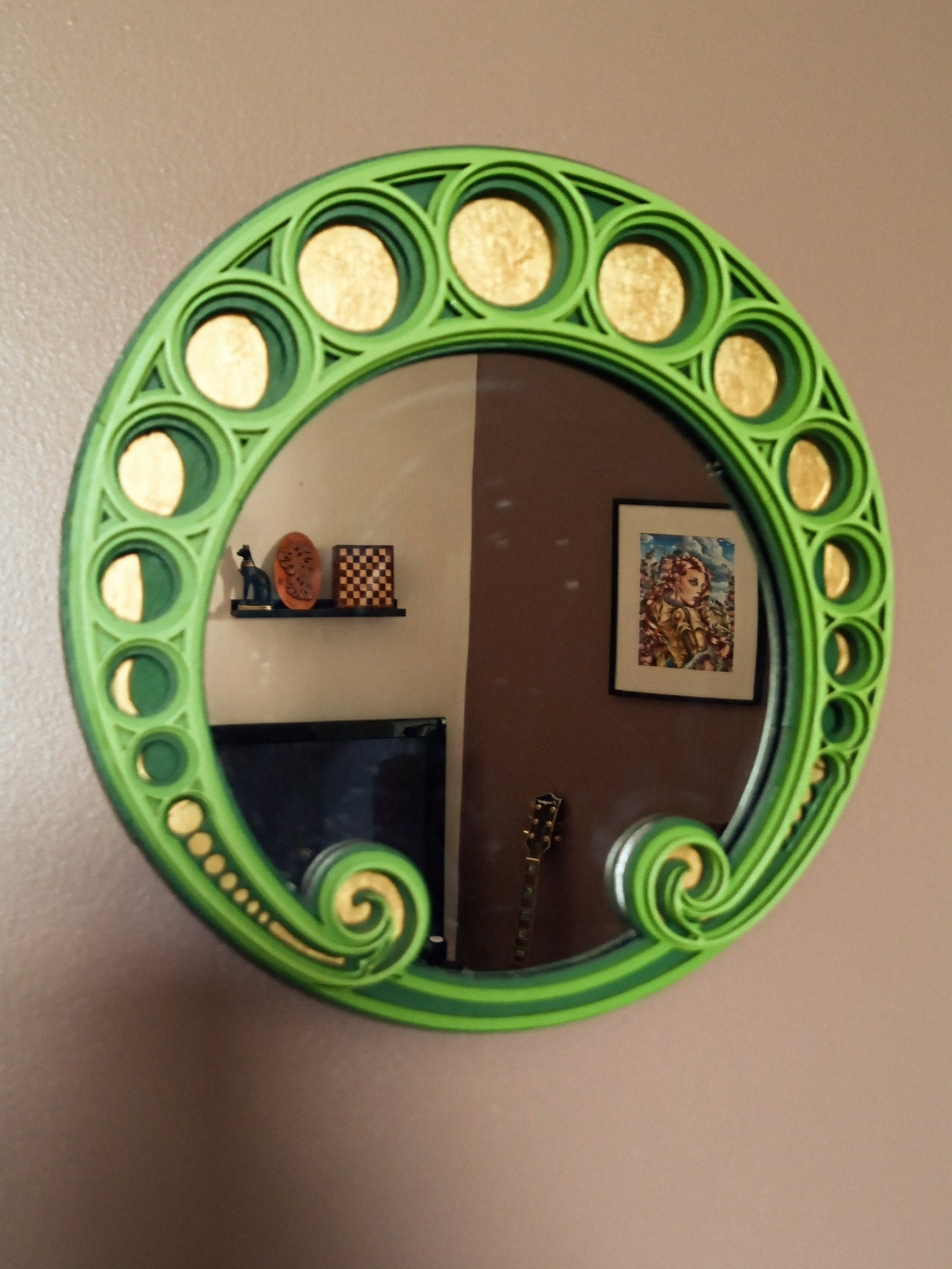 Witchy Art Nouveau Layered Moon Mirror - Green