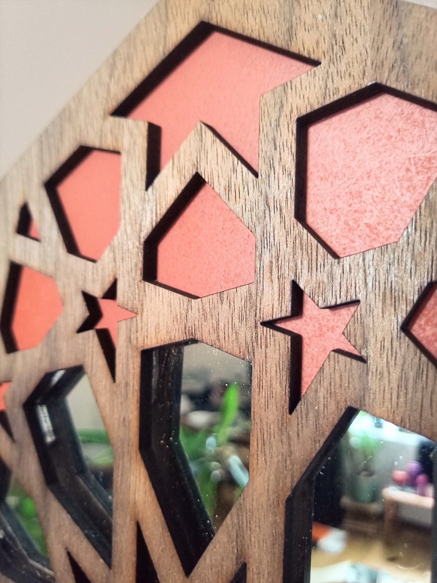 Islamic Geometry Hexagon Wall Mirror - Burnt Sunset