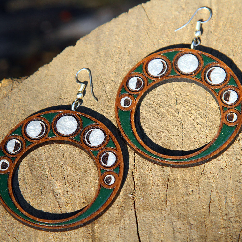 '7 Moons' Art Nouveau Earrings - Dark Forest Green