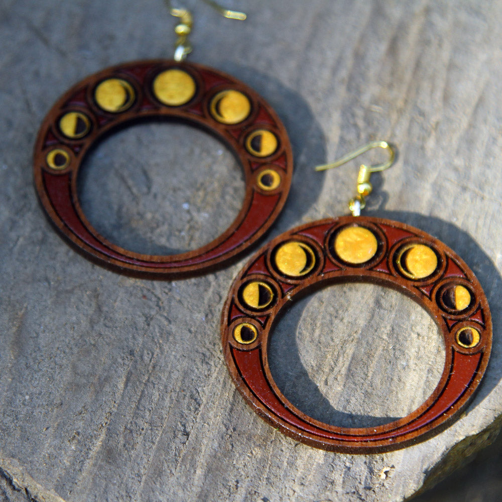 '7 Moons' Art Nouveau Earrings - Boudoir Burgundy