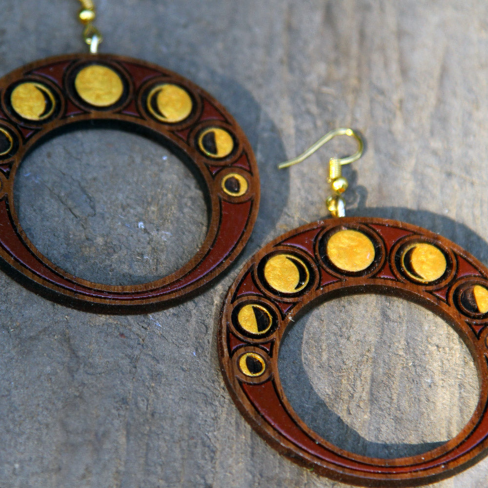 '7 Moons' Art Nouveau Earrings - Boudoir Burgundy