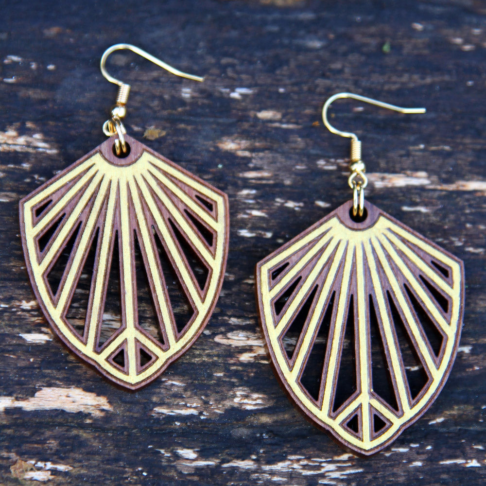 Sun Ray Art Deco Walnut Earrings