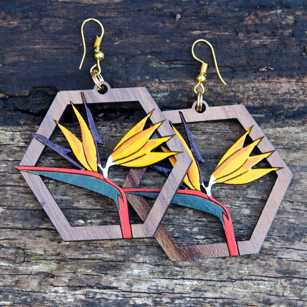 Bird of Paradise Walnut Earrings