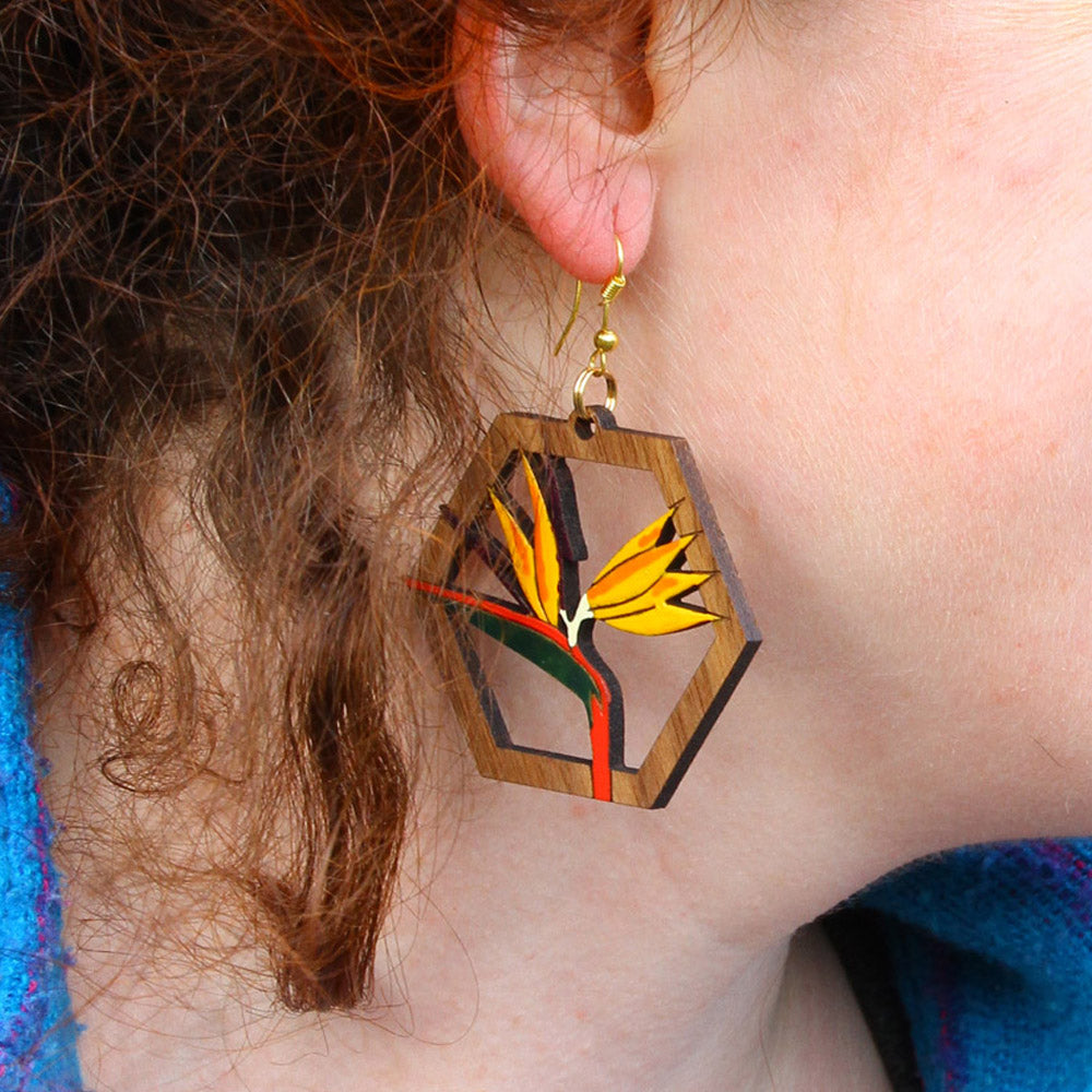 Bird of Paradise Walnut Earrings