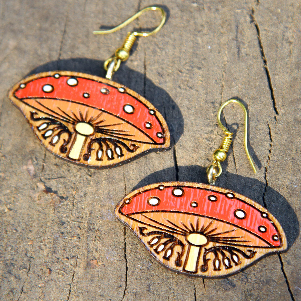 Fly Agaric Art Nouveau Oak Earrings