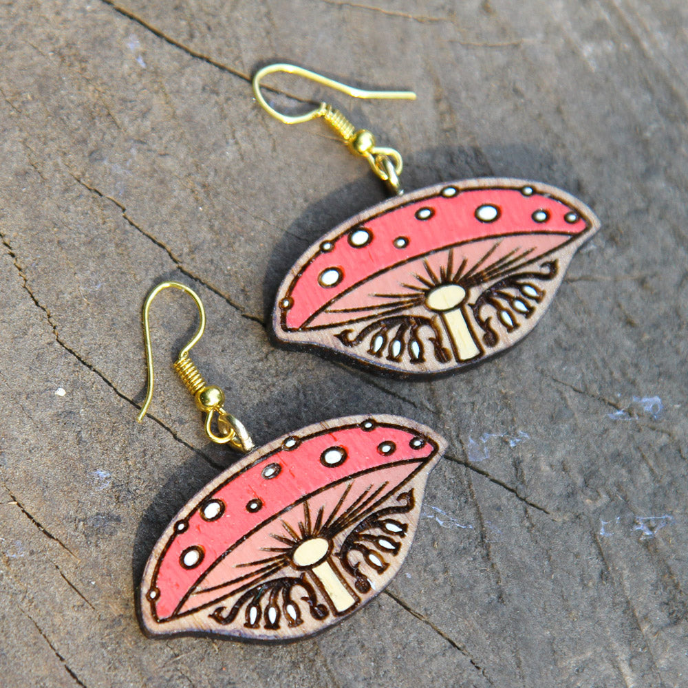 Fly Agaric Art Nouveau Oak Earrings