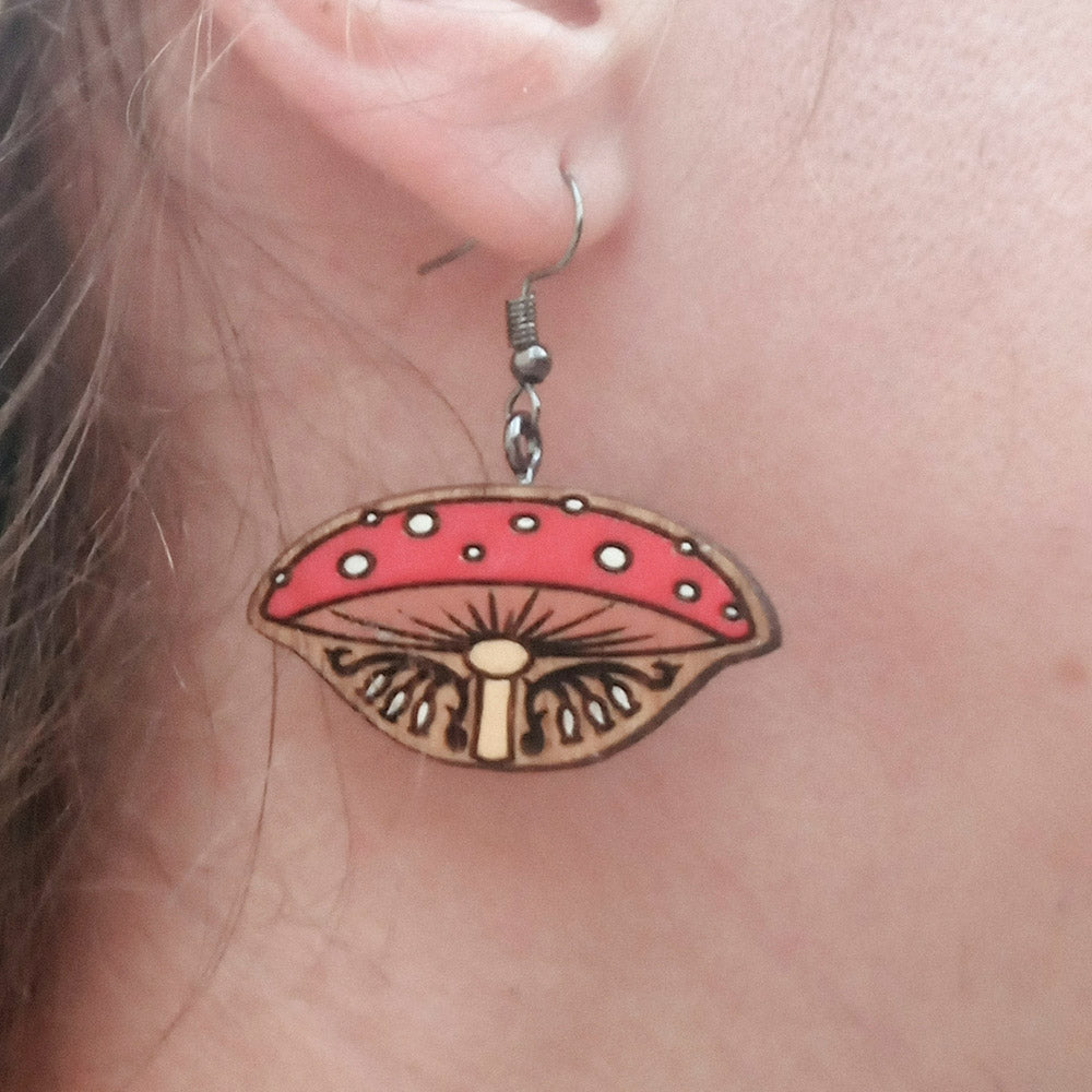 Fly Agaric Art Nouveau Oak Earrings