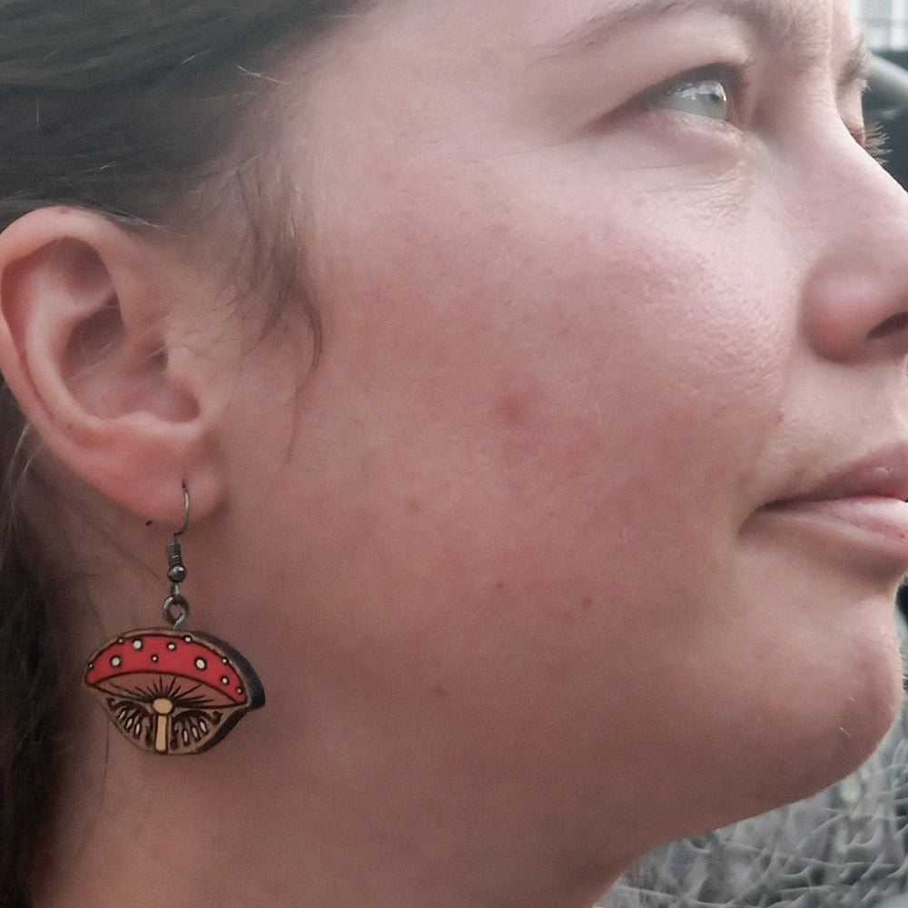 Fly Agaric Art Nouveau Oak Earrings