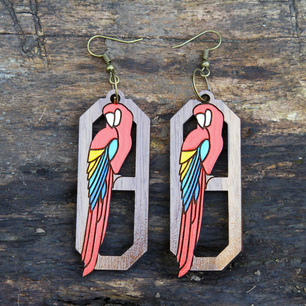 Scarlet Macaw Art Deco Earrings