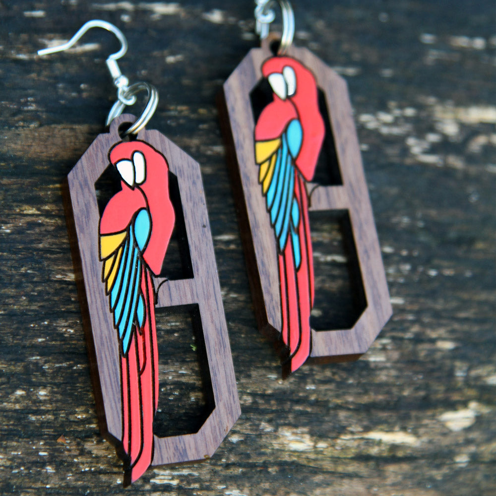 Scarlet Macaw Art Deco Earrings