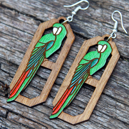 Green Macaw Special Edition Art Deco Earrings