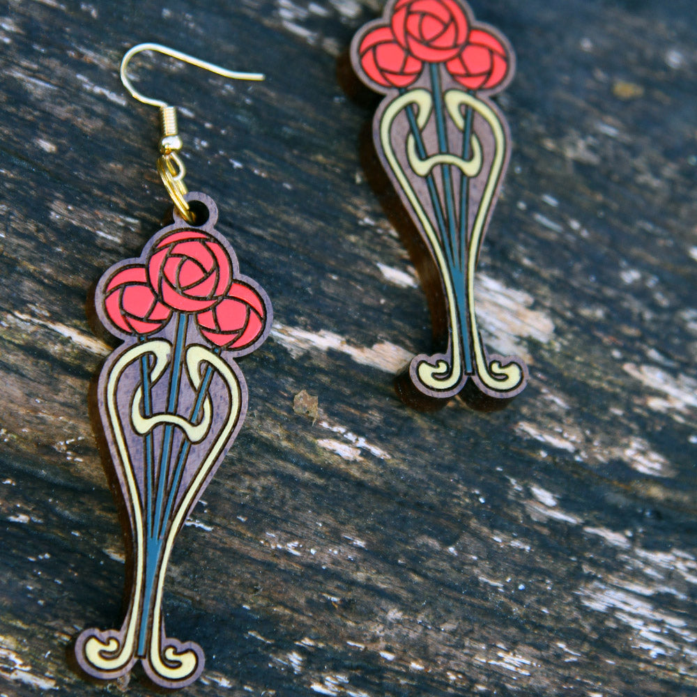 Three Roses Art Nouveau Earrings