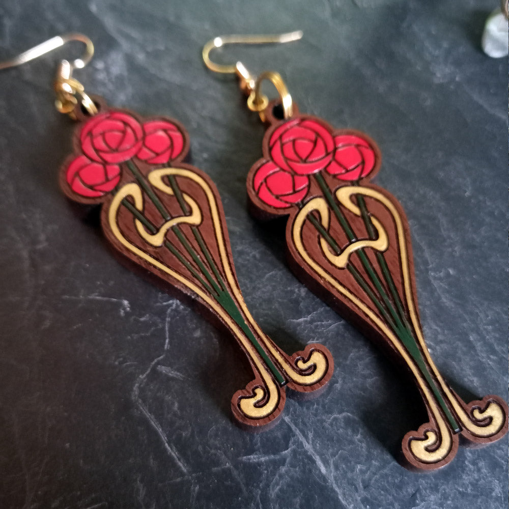 Three Roses Art Nouveau Earrings