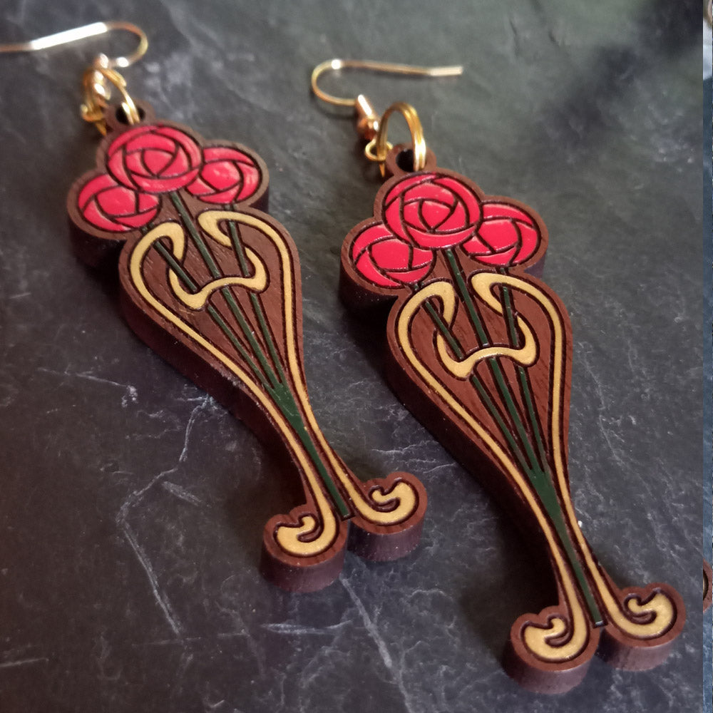 Three Roses Art Nouveau Earrings