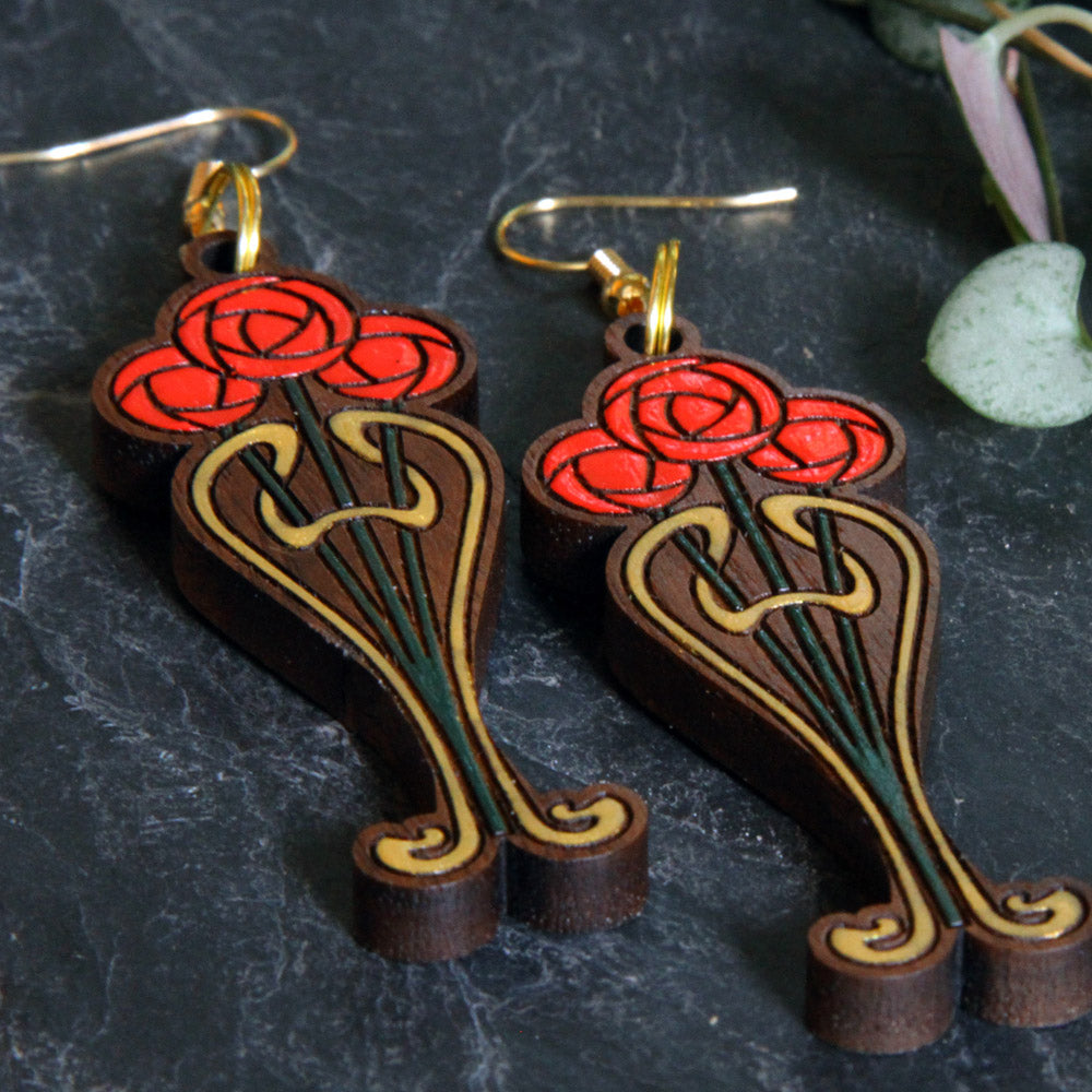 Three Roses Art Nouveau Earrings