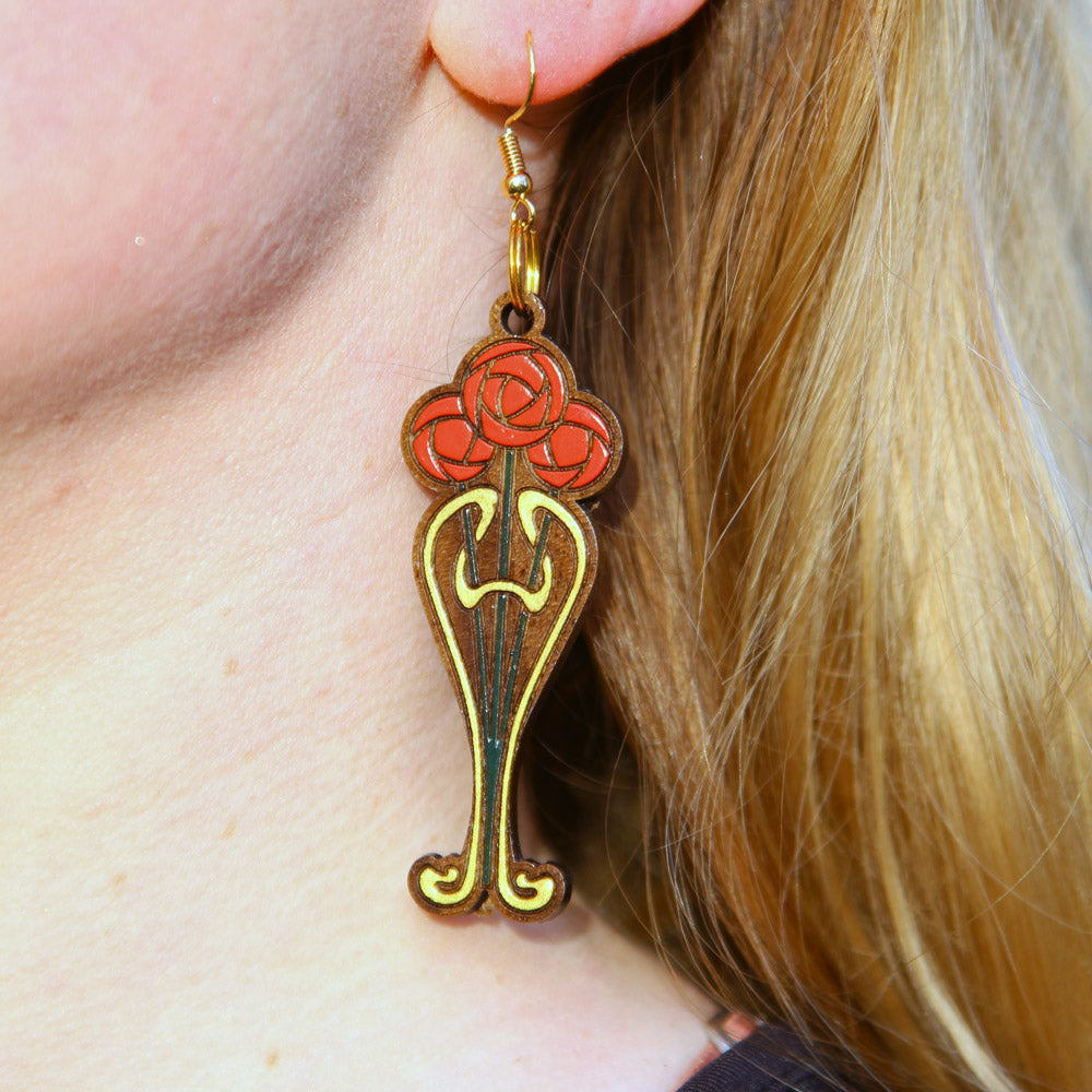 Three Roses Art Nouveau Earrings