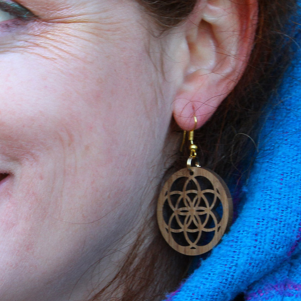 Seed of Life Walnut Earrings