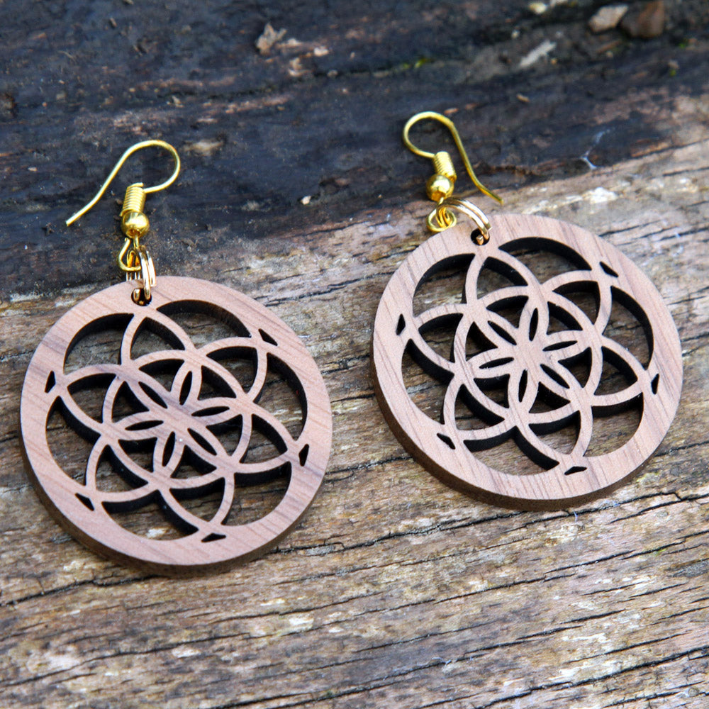 Seed of Life Walnut Earrings