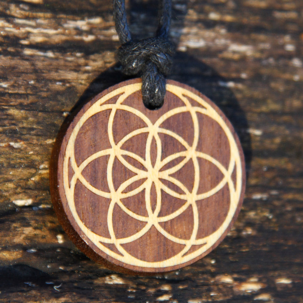 Seed of Life Inlaid Hardwood Pendant