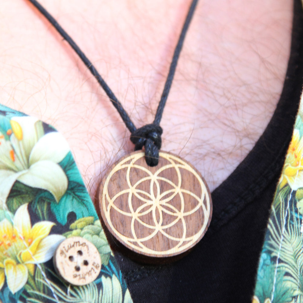 Seed of Life Inlaid Hardwood Pendant