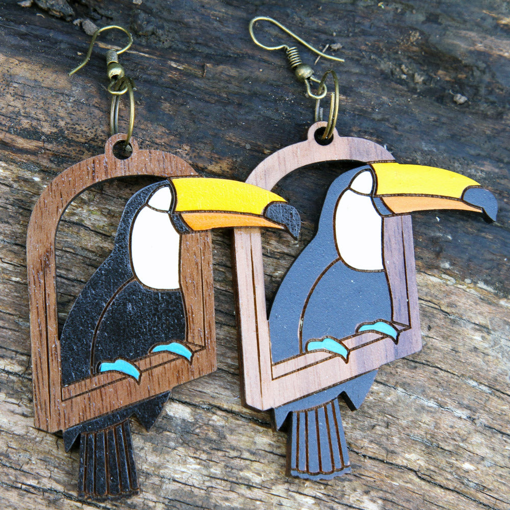 Toucan Walnut Earrings