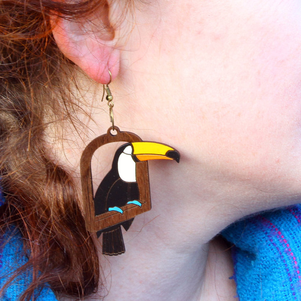 Toucan Walnut Earrings